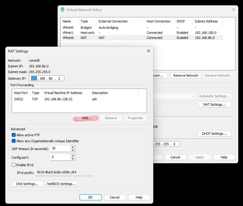 vmware nat setings