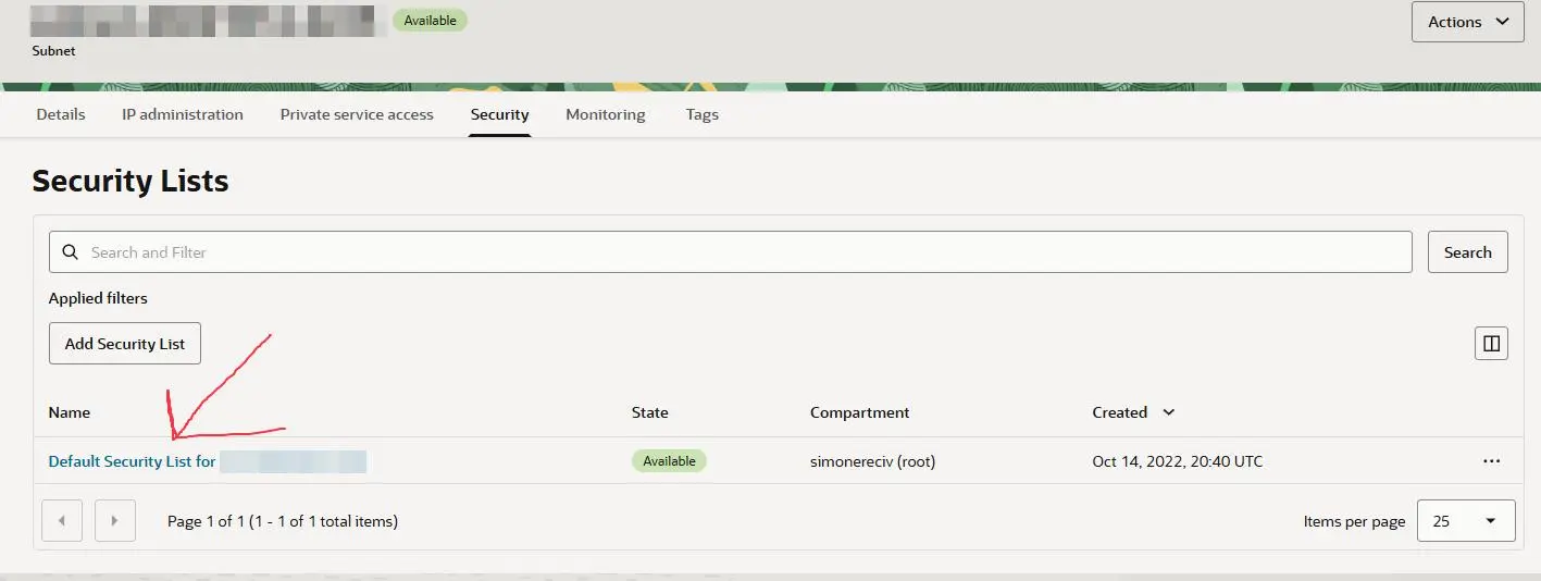 oracle security list