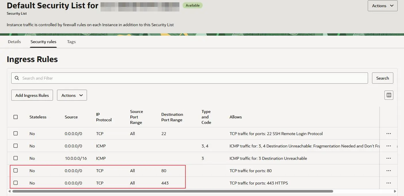 oracle security list